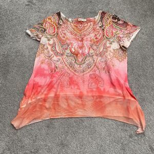 Clover + Pine Tunic Blouse Womens XXL Multicolor Paisley Short Sleeve Casual Top